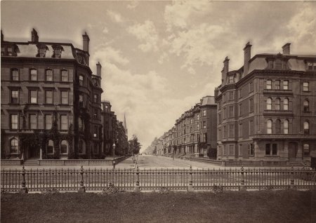 Arlington, looking west on Marlborough, taken from the Public Garden (ca 1880); courtesy of the Print Department, Boston Public Library