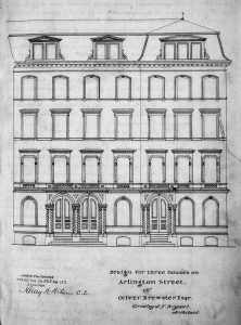 Front elevation for 18-10 Arlington, by Gridley J. F. Bryant, recorded with deed to John Foster, March 11, 1863; Suffolk County Deed Registry, Book 825, p. 153