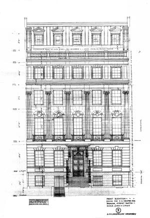 Front elevation of 150 Beacon by architect Alexander W. Longfellow, Jr., Oct1904; courtesy of the Boston City Archives, City of Boston Blueprints Collection