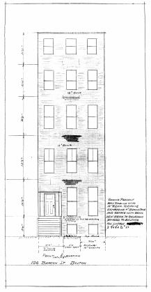 Architectural rendering of proposed front elevation of 196 Beacon (February 1936) by John J. Mahoney, civil engineer; courtesy of the Boston Public Library Arts Department