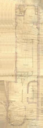 Second floor plan of 261 Beacon, bound with the final building inspection report , 30Dec1889 (v. 33, p. 115), with some water damage; Boston City Archives
