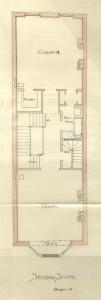 Second floor plan of 359 Beacon, bound with the final building inspection report , 13Nov1886 (v. 16, p. 58); Boston City Archives