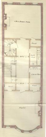 Second floor plan of 367 Beacon, bound with the final building inspection report, 13Nov1886 (v. 16, p. 59); Boston City Archives