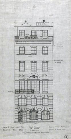 Front elevation of 422 Beacon, drawn ca. 1899 by Little and Browne; courtesy of Historic New England