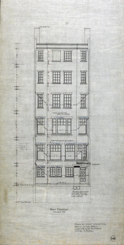 Rear elevation of 422 Beacon, drawn ca. 1899 by Little and Browne; courtesy of Historic New England