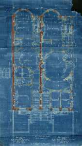 Blueprint of the first floor of 424-426 Beacon (1904), by architect Julius A. Schweinfurth; courtesy of the Boston Public Library Arts Department, City of Boston Blueprints Collection