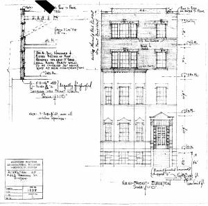 Architectural rendering of proposed front elevation of 443 Beacon (1935), by architect Manning Waters, courtesy of the Boston Public Library Arts Department, City of Boston Blueprints Collection