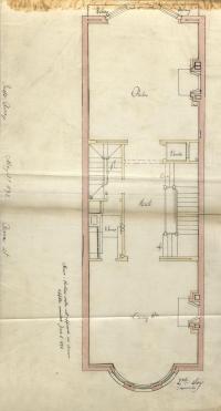 Second floor plan of 480 Beacon, bound with the final building inspection report, 21Aug1893 (v. 51, p. 94); courtesy of the Boston Public Library Arts Department