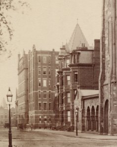 234-236 Clarendon, with 220 Clarendon beyond (ca. 1890), detail from photograph of First Baptist Church by J. W. Taylor; Ryerson and Burnham Archives, The Art Institute of Chicago (Digital file #43924)