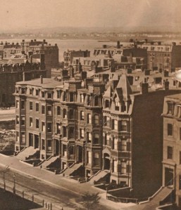 121-129 Commonwealth (ca. 1875), detail from photograph taken from the Brattle Street (First Baptist) Church tower; courtesy of the Print Department, Boston Public Library