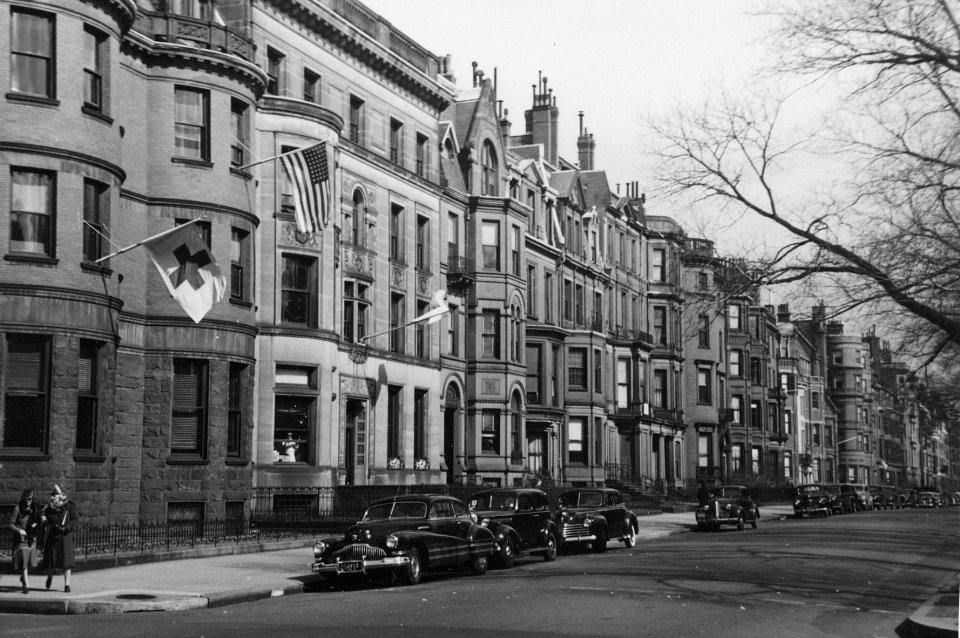 Looking east on Commonwealth with 273 Commonwealth in the foreground (ca. 1942), photograph by Bainbridge Bunting, courtesy of The Gleason Partnership