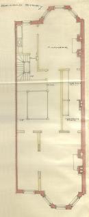 Second floor plan of 274 Commonwealth, bound with the final building inspection report, 16Dec1886 (v. 17, p. 68); Boston City Archives