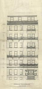 Front elevation of 290 Commonwealth, bound with the final building inspection report, 24Oct1891 (v. 41, p. 70); courtesy of the Boston Public Library Arts Department