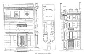 Architectural drawings of the front elevation, first floor plan, and architectural details of 303 Commonwealth, ca. 1897); from A Monograph of the Works of McKim, Mead & White: 1879-1915 (The Architectural Book Publishing Company, New York); Plate 97