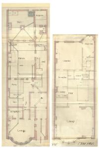 Basement and second floor plans of 305 Commonwealth, bound with the final building inspection report , 28Jan1886 (v. 14, p. 79); Boston City Archives