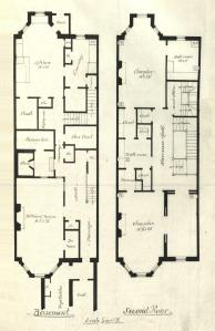 Drawing of basement and second floor plans for 325 Commonwealth, drawn on the final building inspection report, 1Nov1880 (v. 1, p. 87); courtesy of the Boston Public Library Arts Department