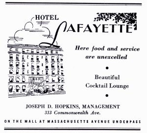 Advertisement for the Hotel Lafayette; Boston's Back Bay, published by the Back Bay Association, 1941
