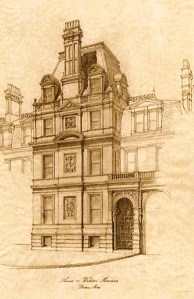 Carriage entrance of 36 Dartmouth remodeled 1882; pencil drawing by Mark Jackson, Hamady Architects LLC