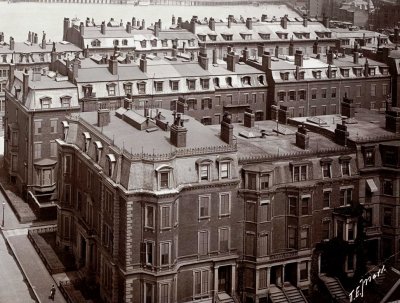 35-41 Marlborough and 301 Berkeley, detail from photograph looking north on Berkeley (ca. 1900); courtesy of the Print Department, Boston Public Library