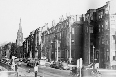 Looking east from 92 Marlborough towards Berkeley (ca. 1942), photograph by Bainbridge Bunting, courtesy of The Gleason Partnership
