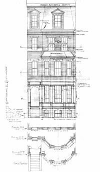 Architectural rendering of 88 Marlborough (1923) showing proposed remodeling of the basement and first story façades, by architect William D. Austin; courtesy of the Boston City Archives, City of Boston Blueprints Collection