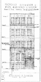 Architectural rendering of proposed front elevation of 125 Marlborough (1937) by Herman L. Feer; courtesy of the Boston City Archives, City of Boston Blueprints Collections