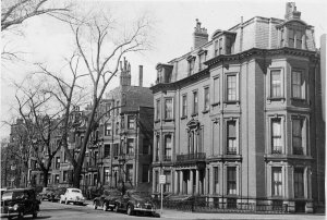 Looking west from Dartmouth, 163 Marlborough in foreground (ca. 1942), photograph by Bainbridge Bunting, courtesy of The Gleason Partnership