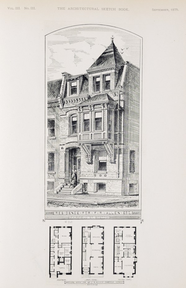 Architect's rendering of 20 Fairfield; Architectural Sketchbook, v. III, no. 3 (Sep1875); courtesy of the Boston Athenaeum