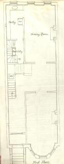 First floor plan of 230 Marlborough, bound with the final building inspection report, 23Oct1880 (v. 1, p. 82); Boston City Archives