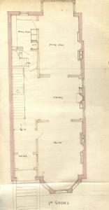 First floor plan of 274 Marlborough, bound with the final building inspection report, 21Jun1880 (v. 1, p. 33); Boston City Archives