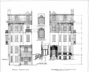 Architectural rendering of proposed front and rear elevations of 362 Marlborough (1912), by architect Edmund Q. Sylvester; courtesy of the Boston City Archives, City of Boston Blueprints Collection