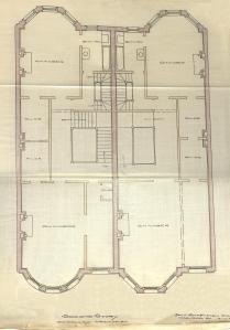Second floor plan of 390-392 Marlborough, bound with the final building inspection report, 16Jul1886 (v. 15, p. 67); Boston City Archives