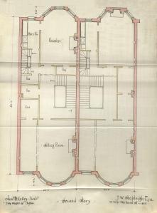 Second floor plans of 395-397 Massachusetts, bound with the final building inspection report for 393 Marlborough, 4Jan1889 (v. 27, p. 114); Boston City Archives