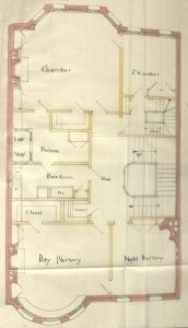 Floor plan of 401 Marlborough (probably third floor), bound with the final building inspection report , 15Dec1886 (v. 17, p. 40); Boston City Archives