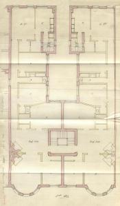 Second floor plan of 409 Marlborough, bound with the final building inspection report, 21Oct1891 (v. 41, p. 53); Boston City Archives