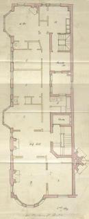 Second floor plan of 411 Marlborough, bound with the final building inspection report, 21Oct1891 (v. 41, p. 52); Boston City Archives