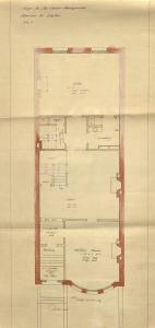 First floor plan of 526 Beacon, bound with the final building inspection report, 9Jul1896 (v. 77, p. 61); Boston City Archives