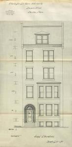 Front elevation of 526 Beacon, bound with the final building inspection report, 9Jul1896 (v. 77, p. 61); Boston City Archives