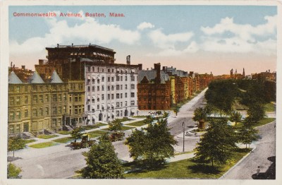 Colorized photographic postcard of 371-381 Commonwealth (ca. 1900); courtesy of Historic New England