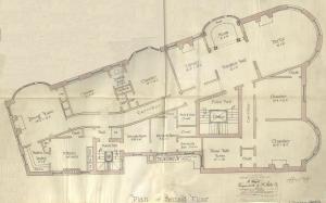 Second floor plan of 371 Commonwealth, bound with the final building inspection report, 20Nov1893 (v. 54, p.. 83); Boston City Archives