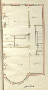 Second floor plan of 449 Marlborough, bound with the final building inspection report, 21Oct1887 (v. 21, p. 13); courtesy of the Boston Public Library Arts Department