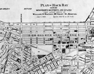 Detail from 1888 plan of the Back Bay; by William H. Whitney; courtesy of the Bostonian Society