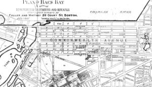 Detail from 1881 plan of the Back Bay; A Set of Plans Showing the Back Bay 1814-1881, by Fuller and Whitney; courtesy of the Boston Athenaeum