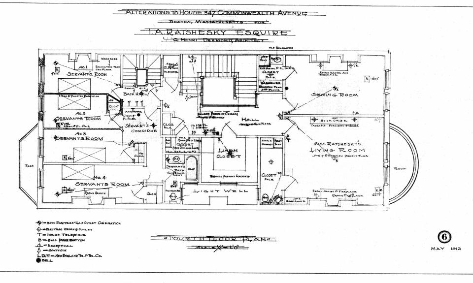 Comm 347 - Fourth Floor Plan (1912) - BPL - Blueprint - BW