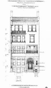 Architectural rendering of front elevation of 347 Commonwealth (1912), by architect G. Henri Desmond, courtesy of the Boston Public Library Arts Department, City of Boston Blueprints Collection