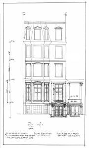 Architectural rendering of the front elevation of 111 Commonwealth, by architect Ogden Codman, Jr., also showing front entrance of 109 Commonwealth; courtesy of the Boston Public Library Arts Department, City of Boston Blueprints Collection
