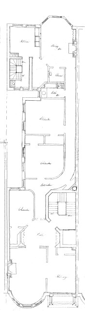 Floor plan of typical floor of 362 Commonwealth (enhanced to offset water damage), bound with the final building inspection report , 17Dec1890 (v. 38 p. 118); Boston City Archives